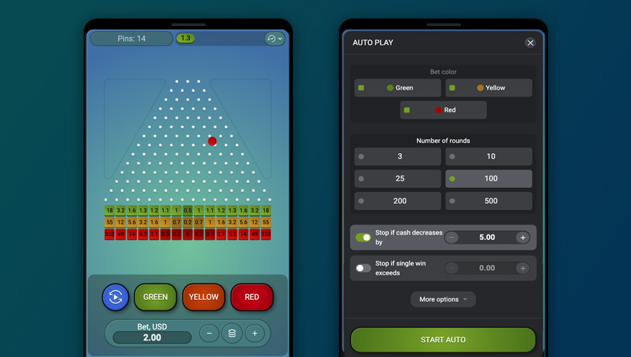 Official SPRIBE Plinko gameplay interface shown on a mobile device